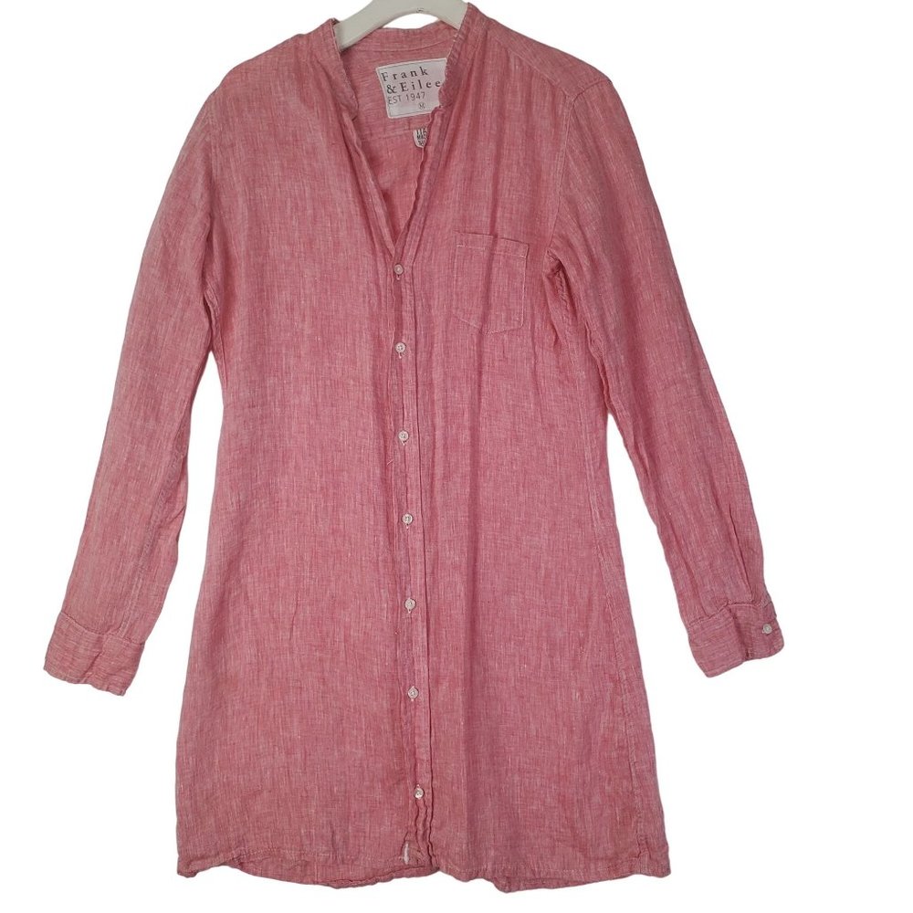 FRANK & EILEEN Women Shirt Dress Murphy Coral Button Up 100% Linen Italian Mediu